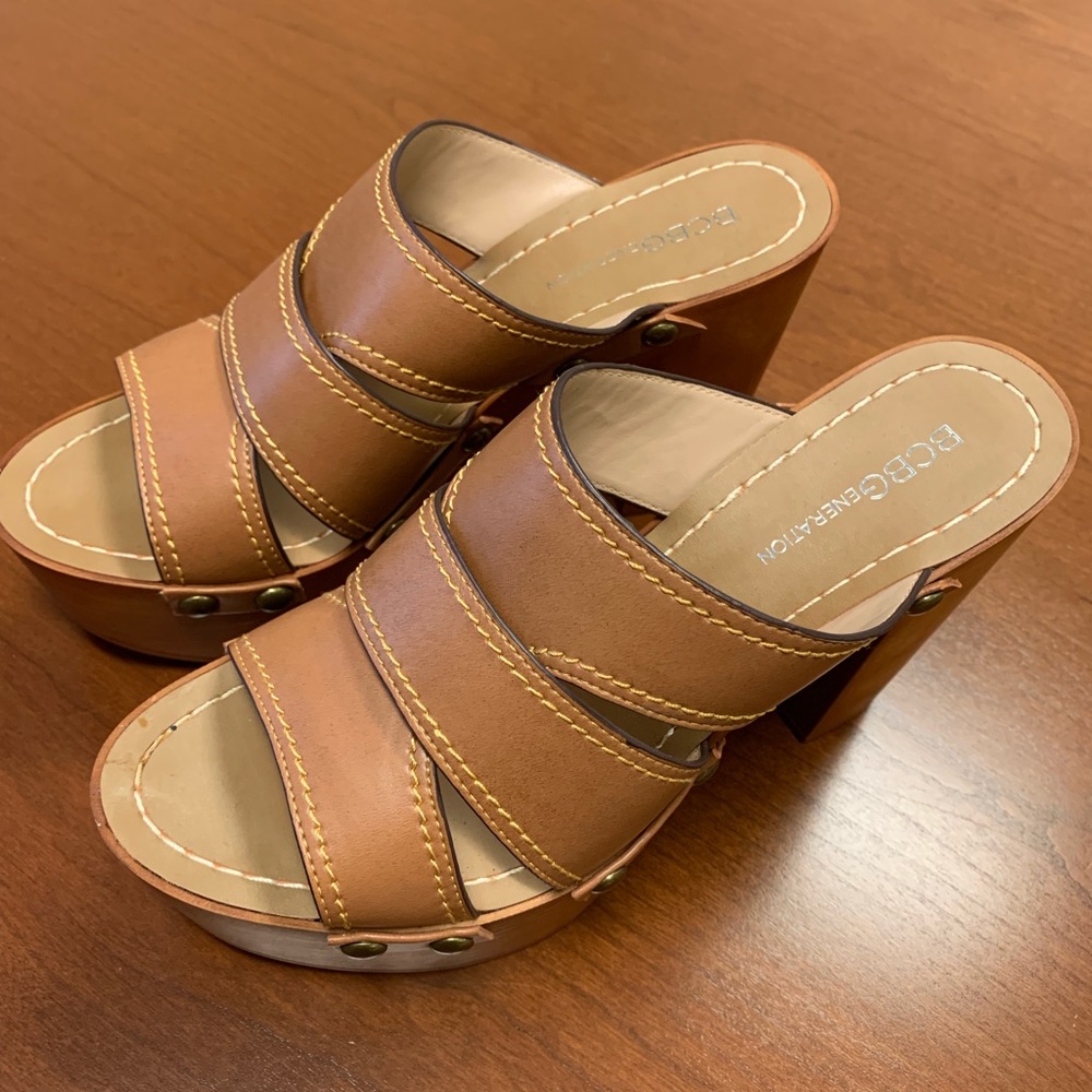 BCBGeneration chunky heeled platform sandals.